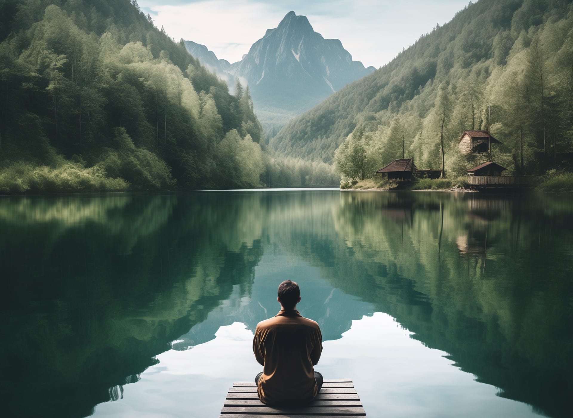 A Person From Behind Meditating At A Lake